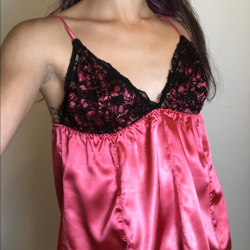 Hot Pink Black Lace Spaghetti Strap Silky Tank Top!